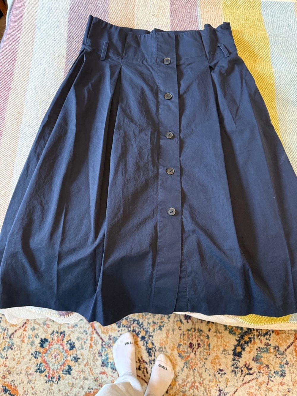 Zara Navy Button-Front A-Line Skirt